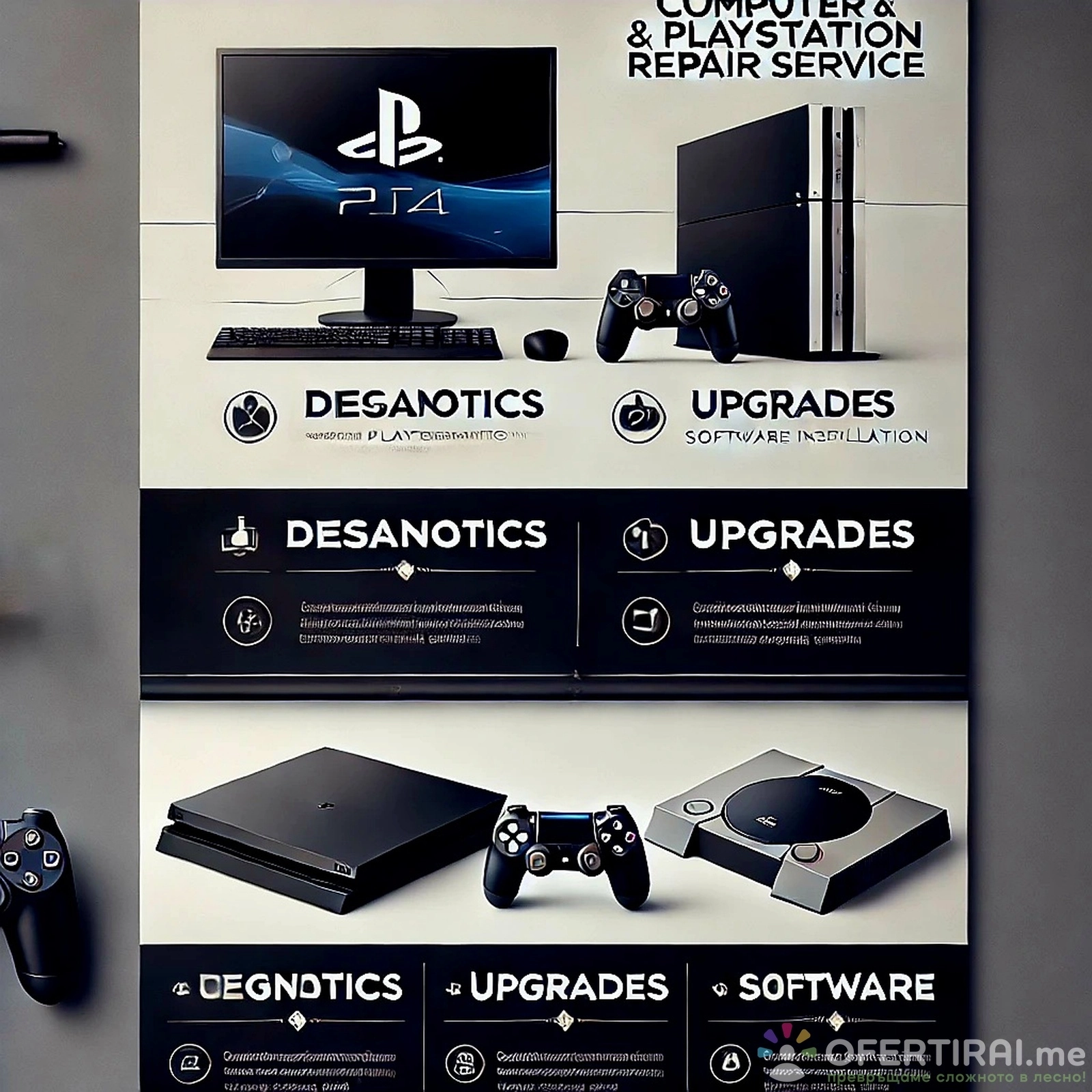Ремонт обслужване ъпгрейд на компютри лаптопи playstation